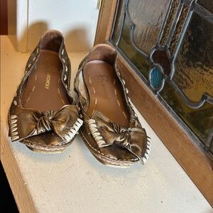 B. Makowsky Metallic Bronze Loafers with Bow Accent